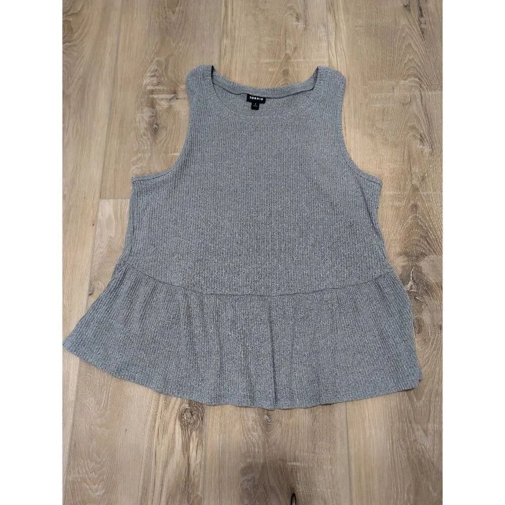 Torrid Ribbed Peplum Tank Top Gray Sleeveless Stretch Knit Womens Plus Size 1X